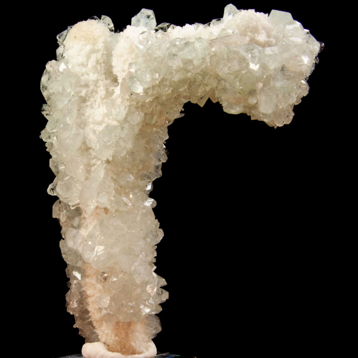 Apophyllite on Quartz Stalactite