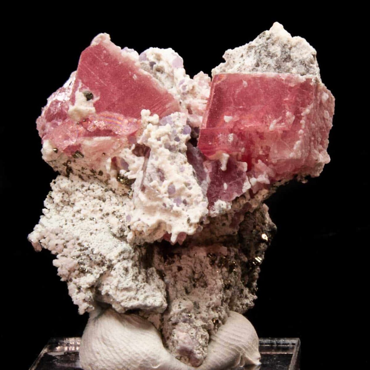 Rhodochrosite with Pyrite and Fluorite and Calcite