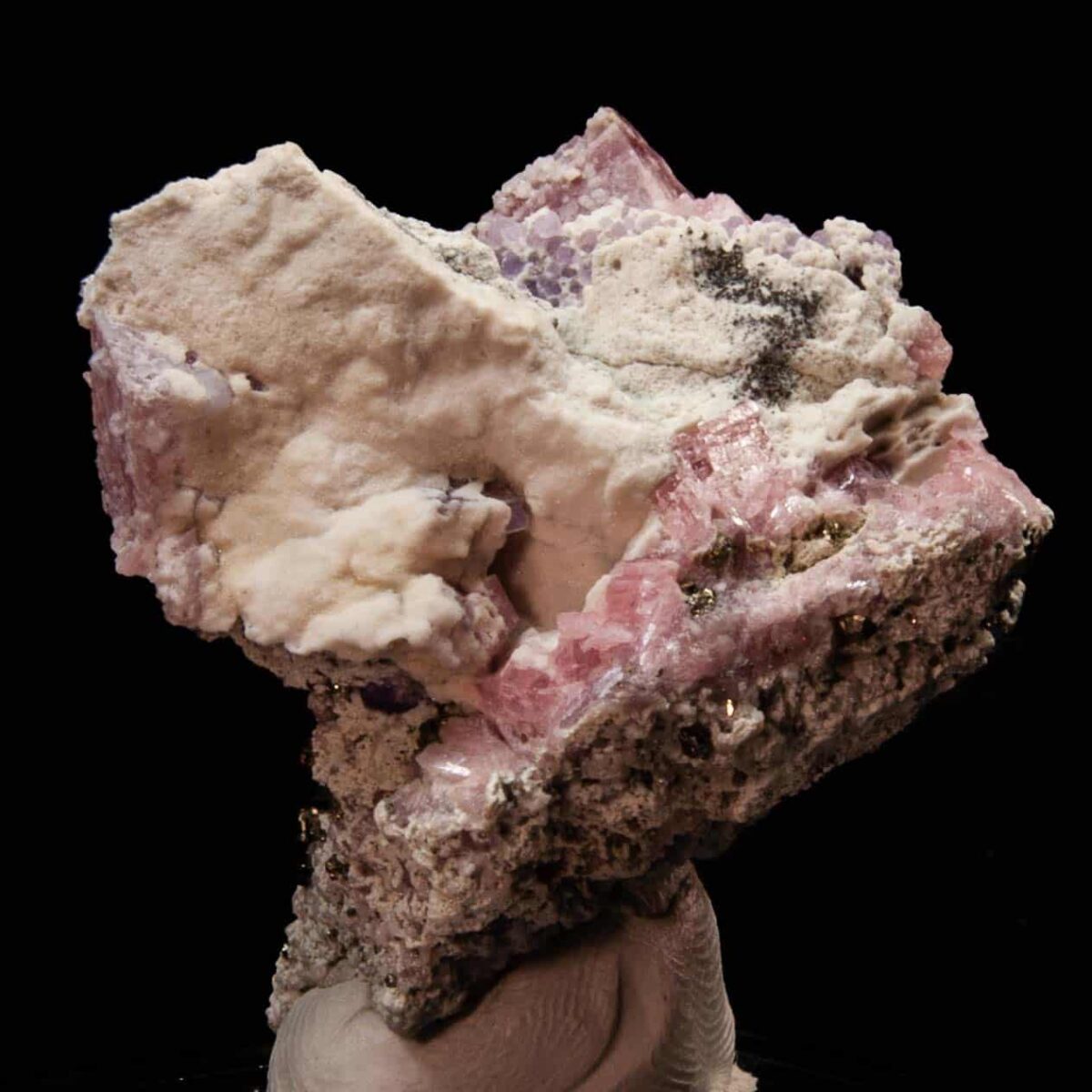 Rhodochrosite with Pyrite and Fluorite and Calcite