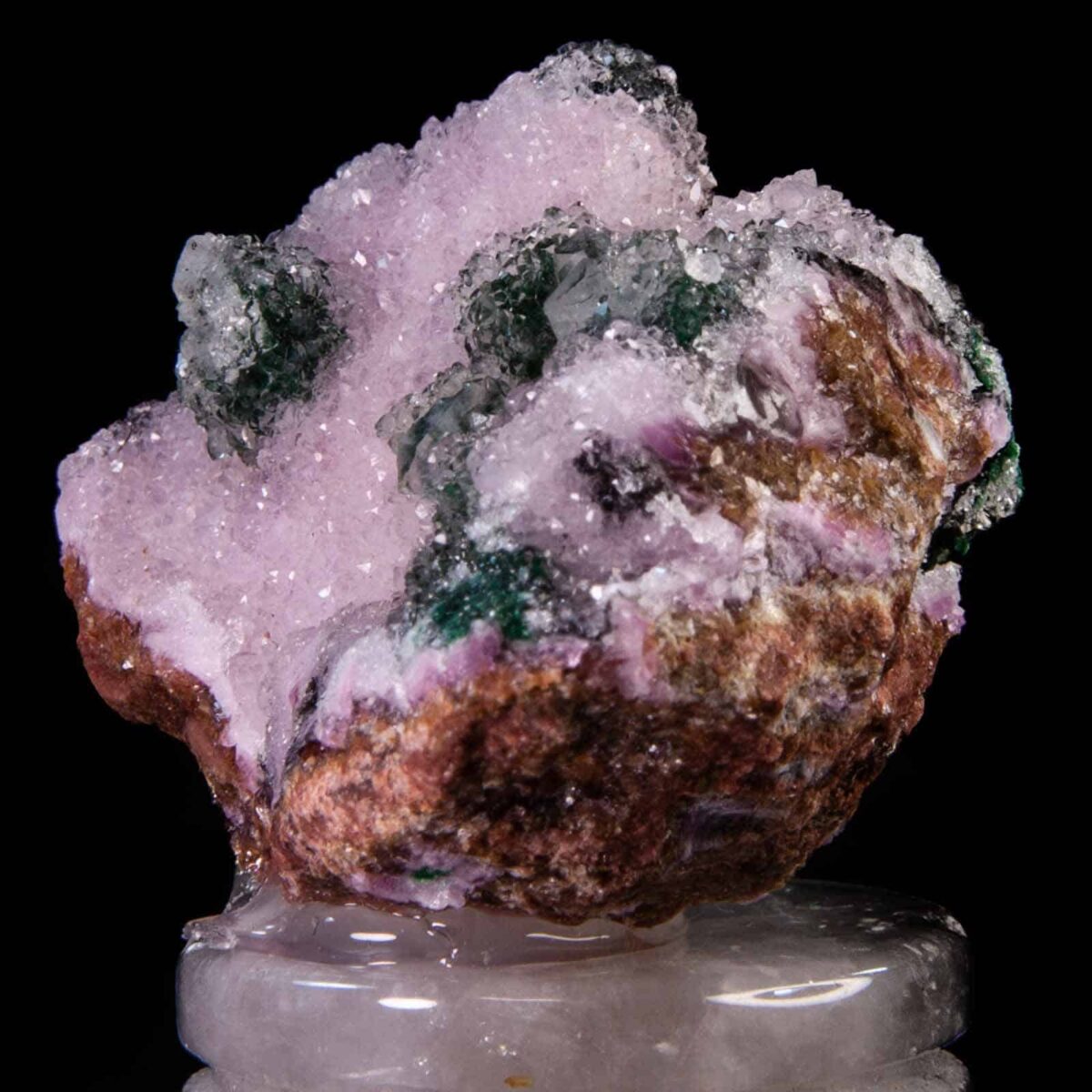 Quartz with Pink Calcite and Malachite
