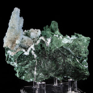 Quartz on Chrysocolla ps. Malachite